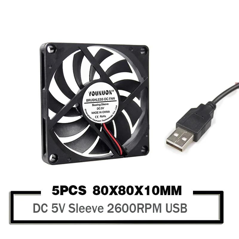 YOUNUON-DC 80MM 5V USB   PC 귯ø ̽ ð , 80x80x10mm, 8010 8CM Ʈ CPU  , 5 ǽ
